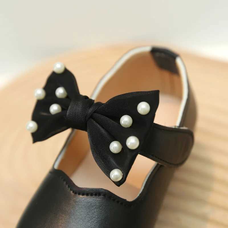 Children Mary Janes Beading Ribbon Black Beige Girls Princess Shoes Shallow Flexiable Elegant Fashion Kids Flat Shoe 21-30T250306