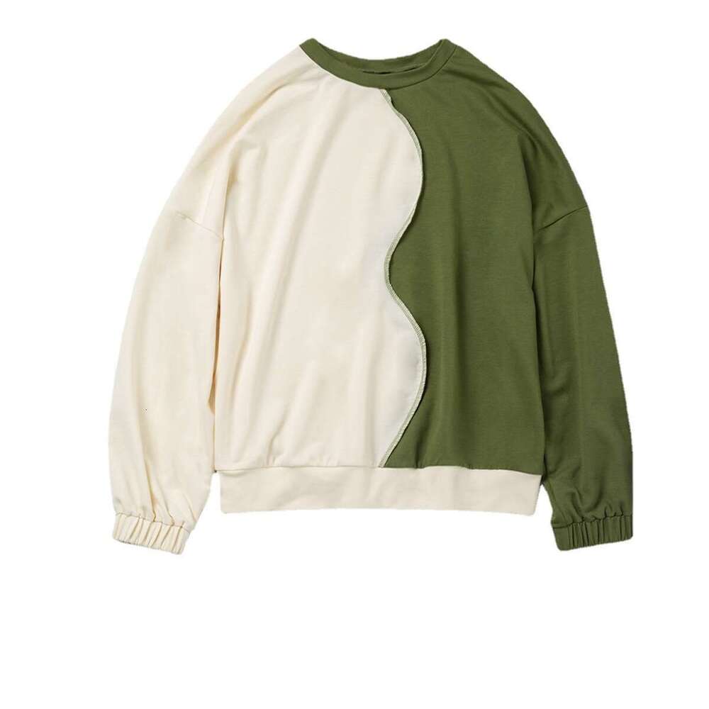 INS Style Women's New Loose Casual Sports Patchwork Contrasting Knitted Long Sleeved Sweatshirt KLMY
