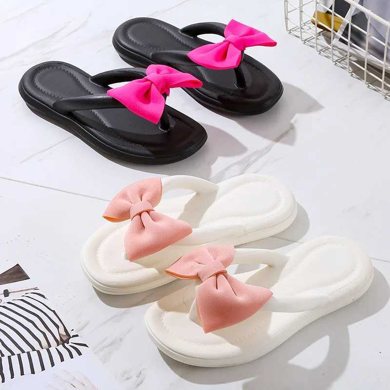 2024 New Warm Bow Slide Adt Sweet N-Slip Bow Flip Cover Girl Soft Candy Color Fi Flat Slide Indoor Sandals Y250306
