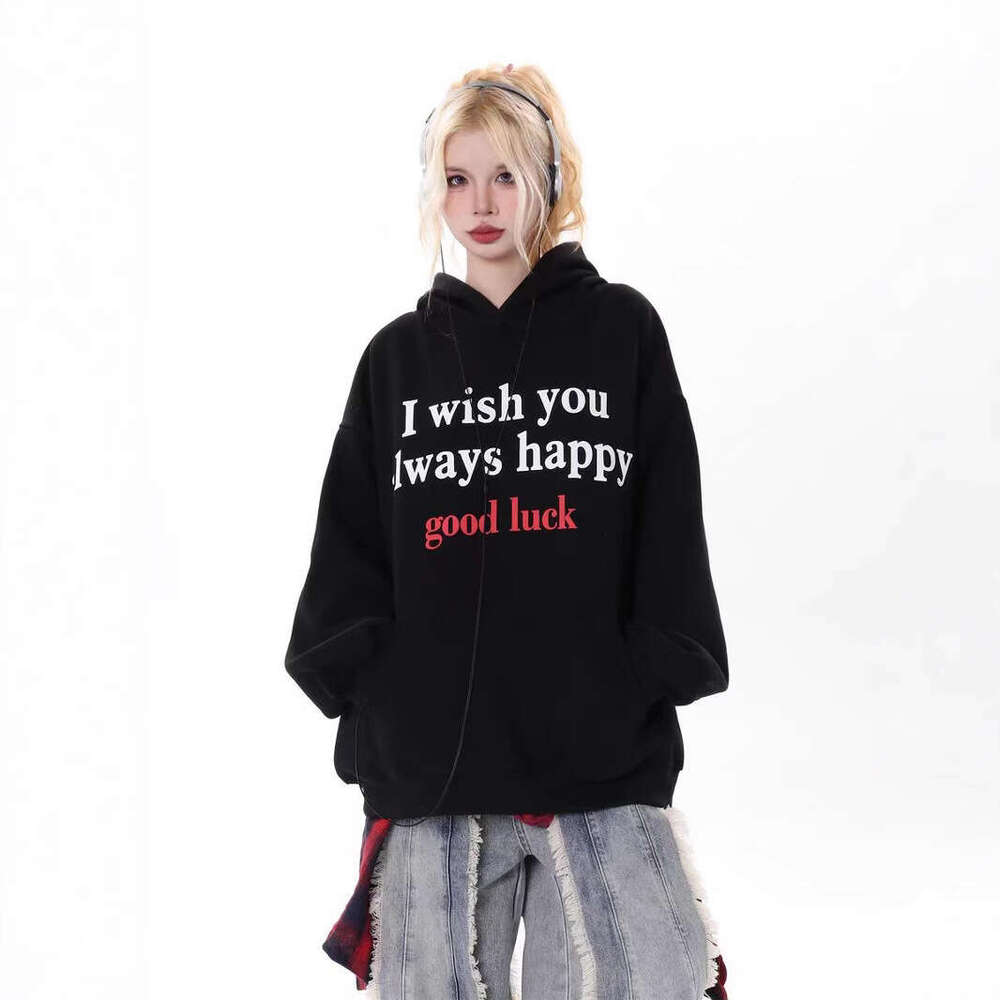 American letter hooded sweatshirt print unisex lazy hip-hop loose top
