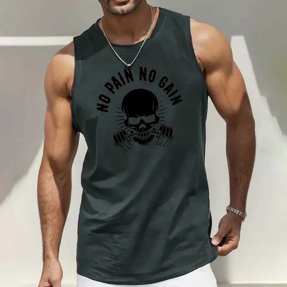 Summer Mens Sleeveless T-Shirt Fashion Braces Clothes Skull 3D Print Casual Outdoor Gym Clothing Man O Neck Pullover SportswearT250318