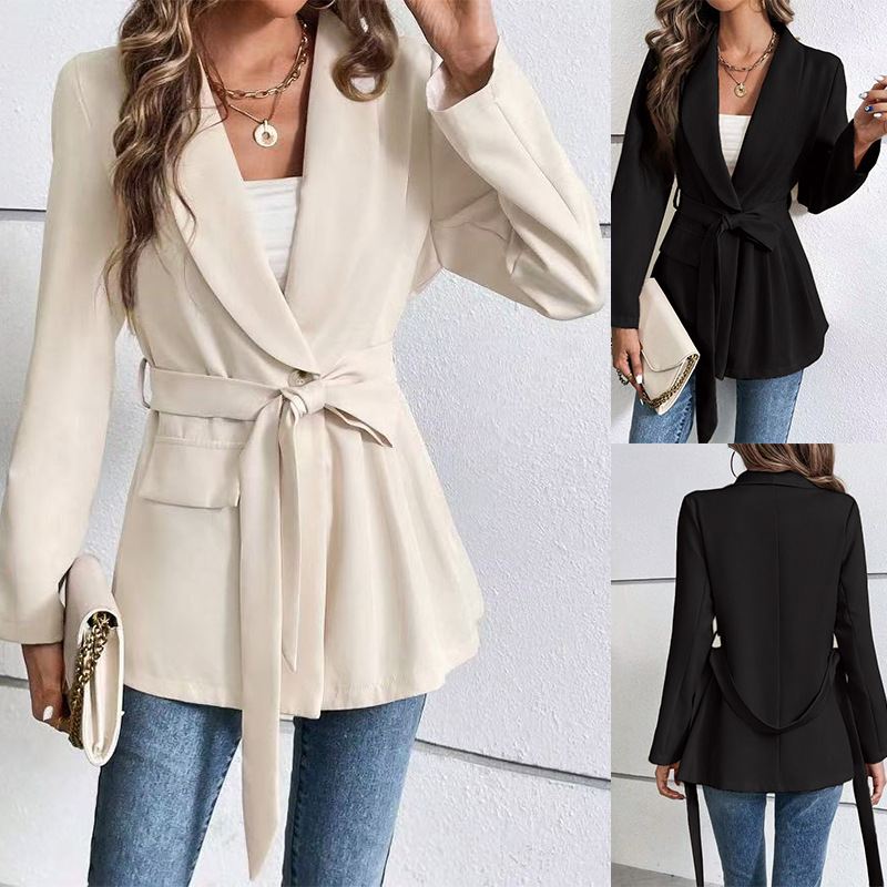 G35Classic Slim Fit Long Sleeve Suit Coat Modern Solid Hued Lace Up Design Perfect for Enthusiasts of European Aesthetics