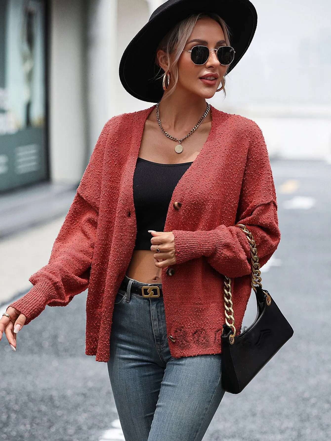 2025 Spring Autumn Knitted Cardigan V-Neck Buttoned Solid Color Sweater Coats Casual Loose Jacket Women's Knitwears