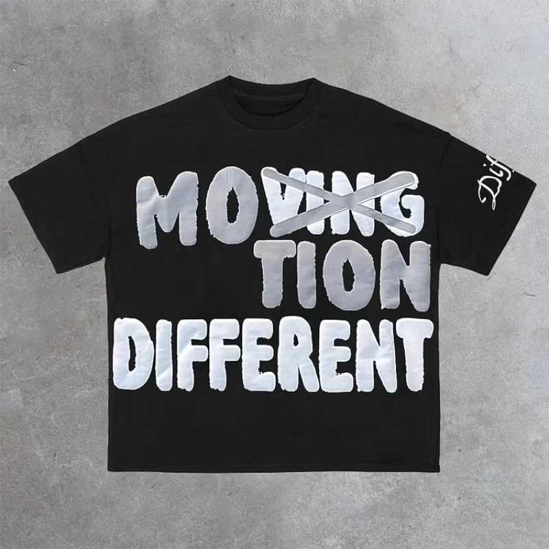 Vintage Motion Different Graphic 100% Cotton Short Sleeve T-Shirt Men Y2K Short Sleeves Oversize Tshirt Streetwear Women Tops X250306