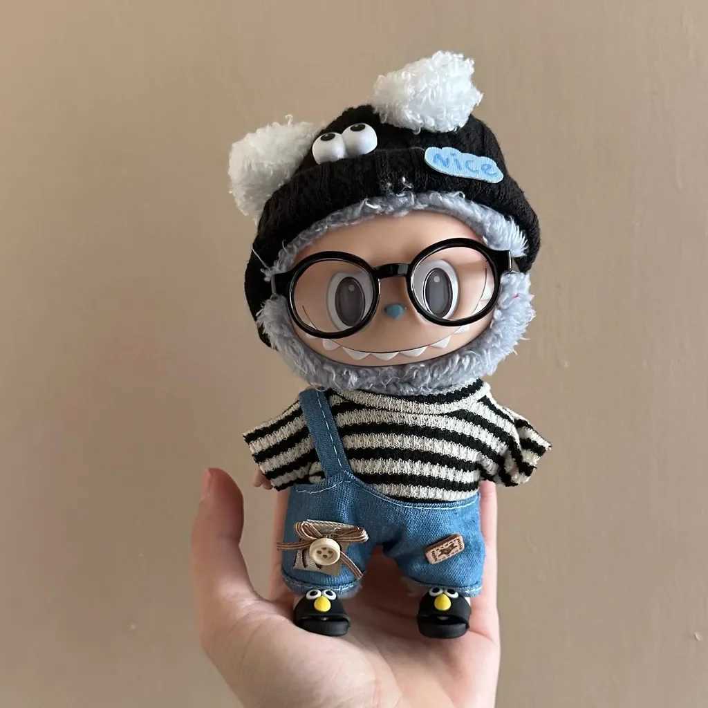 17cm Mini Plush DollS Clothes Outfit Accessories For Korea Kpop Exo Labubu Idol Striped clothes eyes shoes suit Clothing GiftT250306