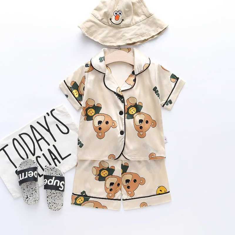 summer new cartoon suit boys and girls casual pajamas suit baby silk ice dinosaur short sleeve shorts housewear suit M250306