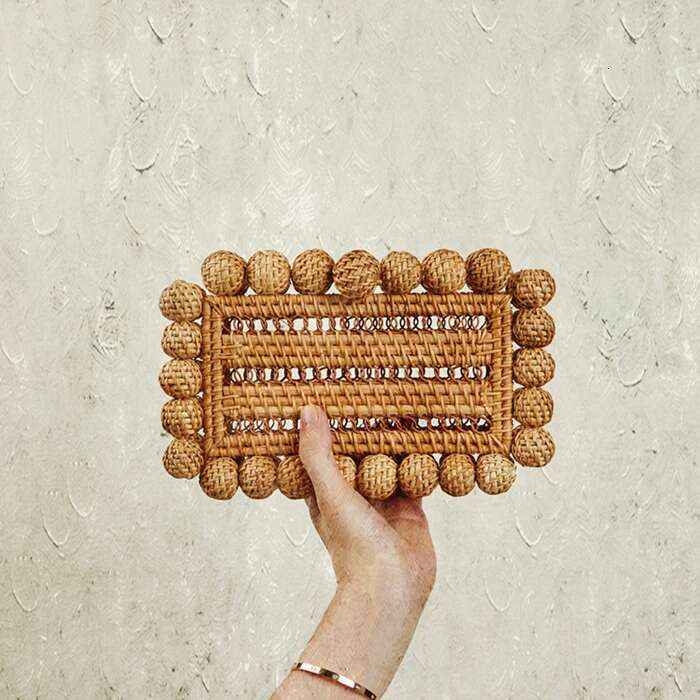 Women Natural Cane Bag Rattan Clutch Bag For Wedding Party Purse Summer Beach Wicker Handbag Designer 2024 New
