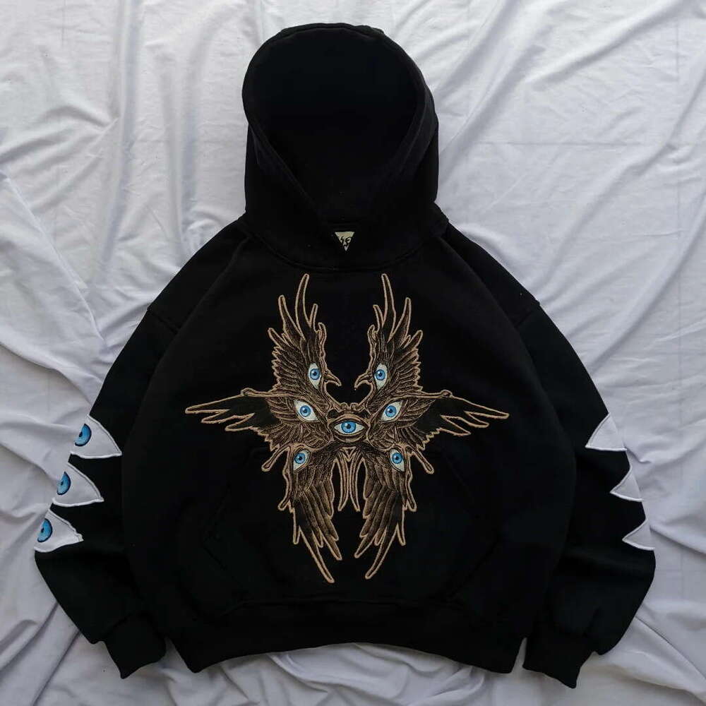 New Mysterious Eye Pattern Unique Style Design Black Street Fashion Personalized Hoodie