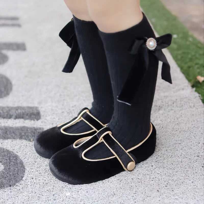 Kids Shoes Baby Girls Shoes Girls Mary Janes Vintage Velvet Casual Flats Children Footwear Toddler Infant First Step 3-12 YearsT250306
