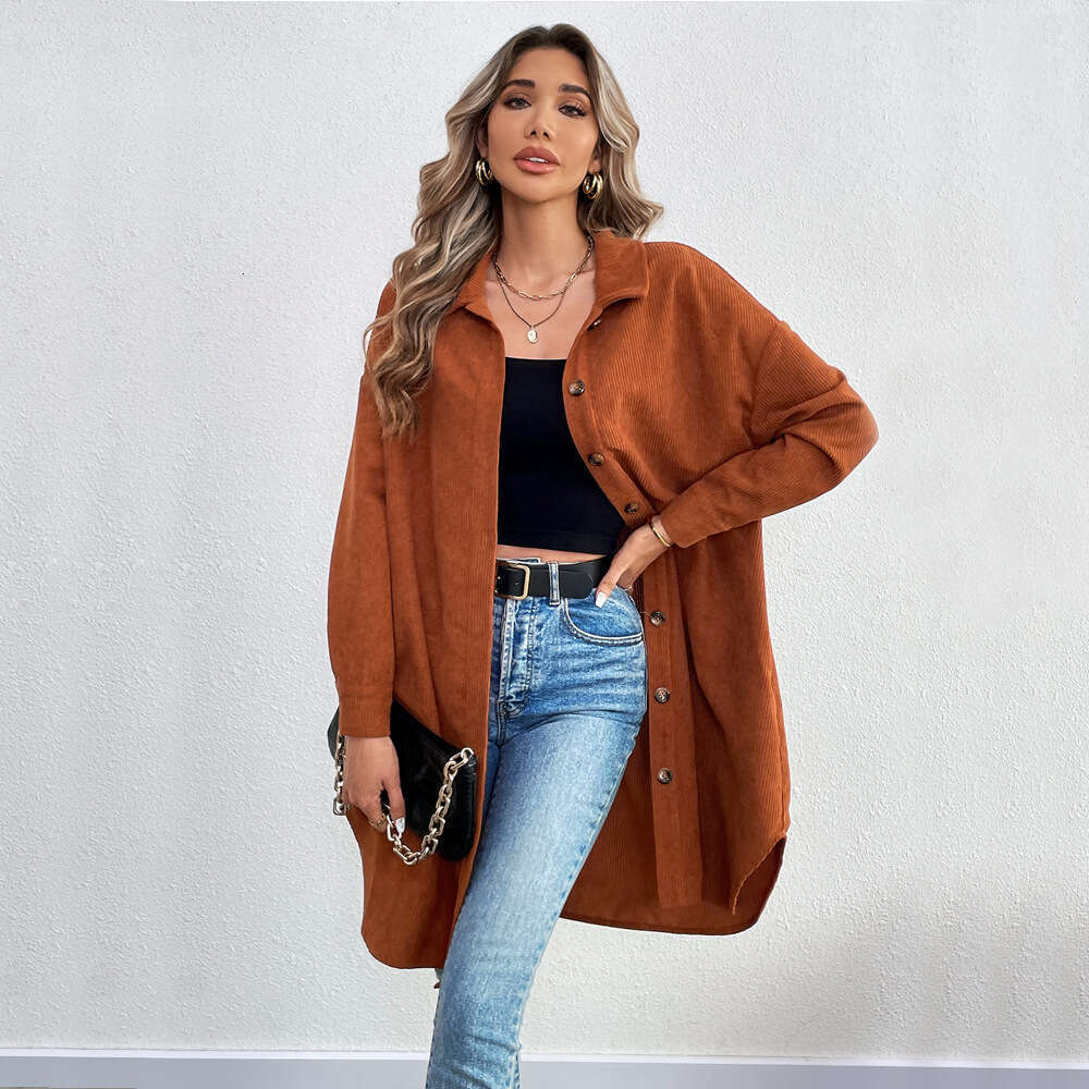 International Station American Casual Style Shirt For Autumn Winter, Loose And Versatile, Long Sleeved Breasted Corduroy Jacket KLMY