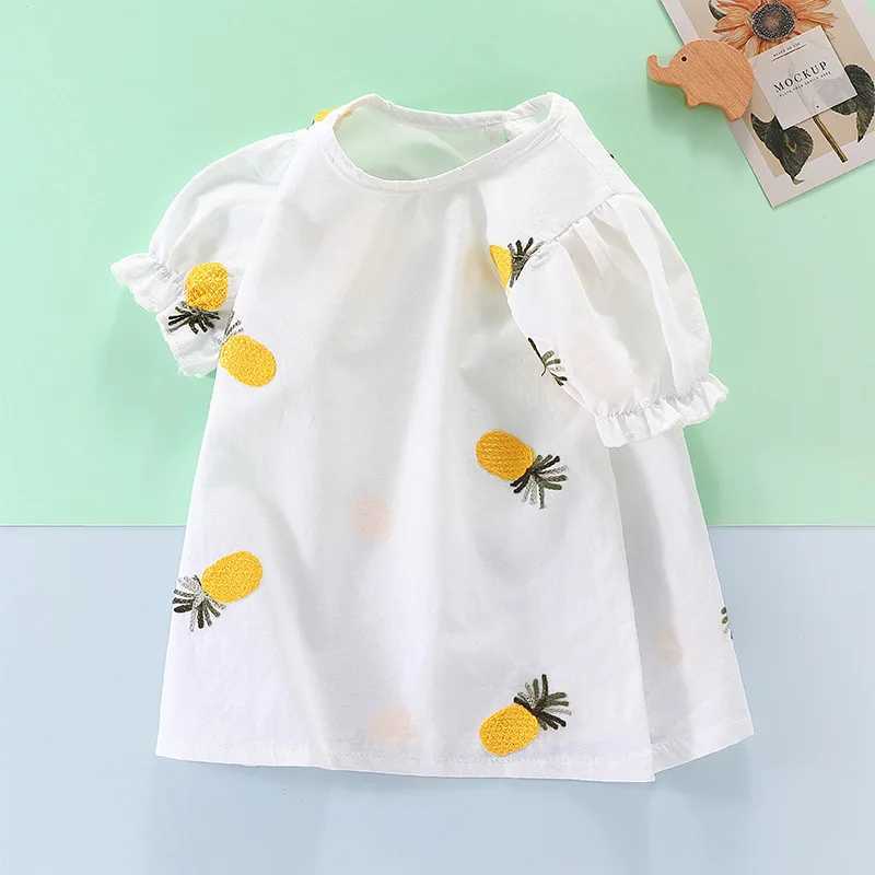 Girls T-shirt Summer Dress Baby Girl Korean Version Half Sleeved Trendy Flower Bud Sleeve Childrens Pure Cotton Bottom TopT250306