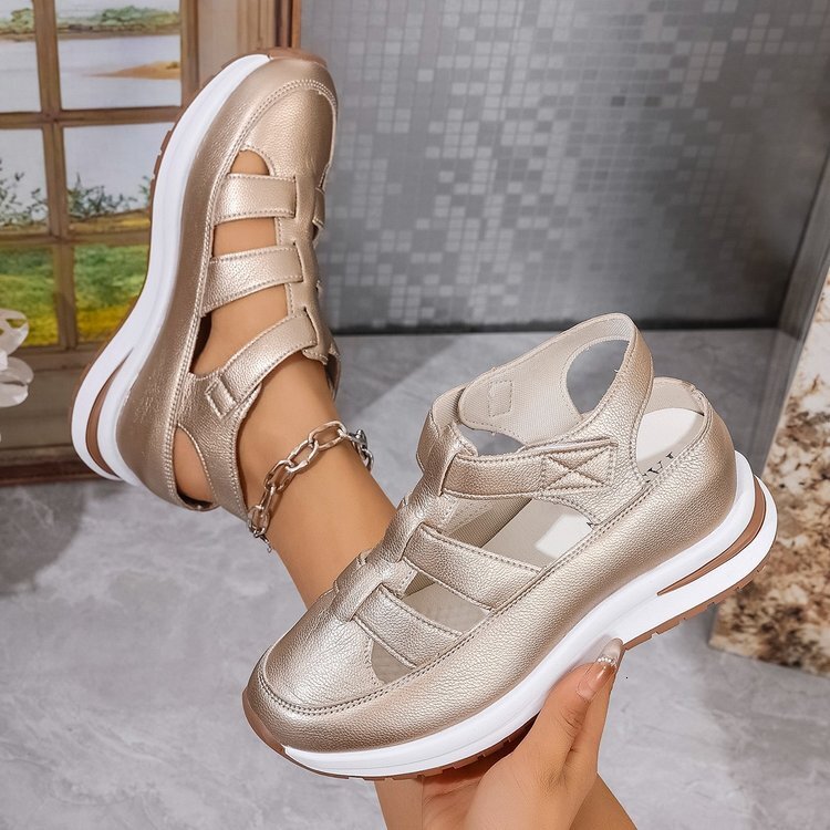 Large thick soled toe open back wide strip sandals, 2025 summer new height increasing casual style women's shoes #ddmykukumalu