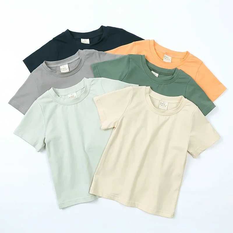 2025 Summer Kids Boys Girls T-shirt Solid Cotton Breathable Teenager Short Children Casual Shirt For 12M-9T Baby Korean Top T250603