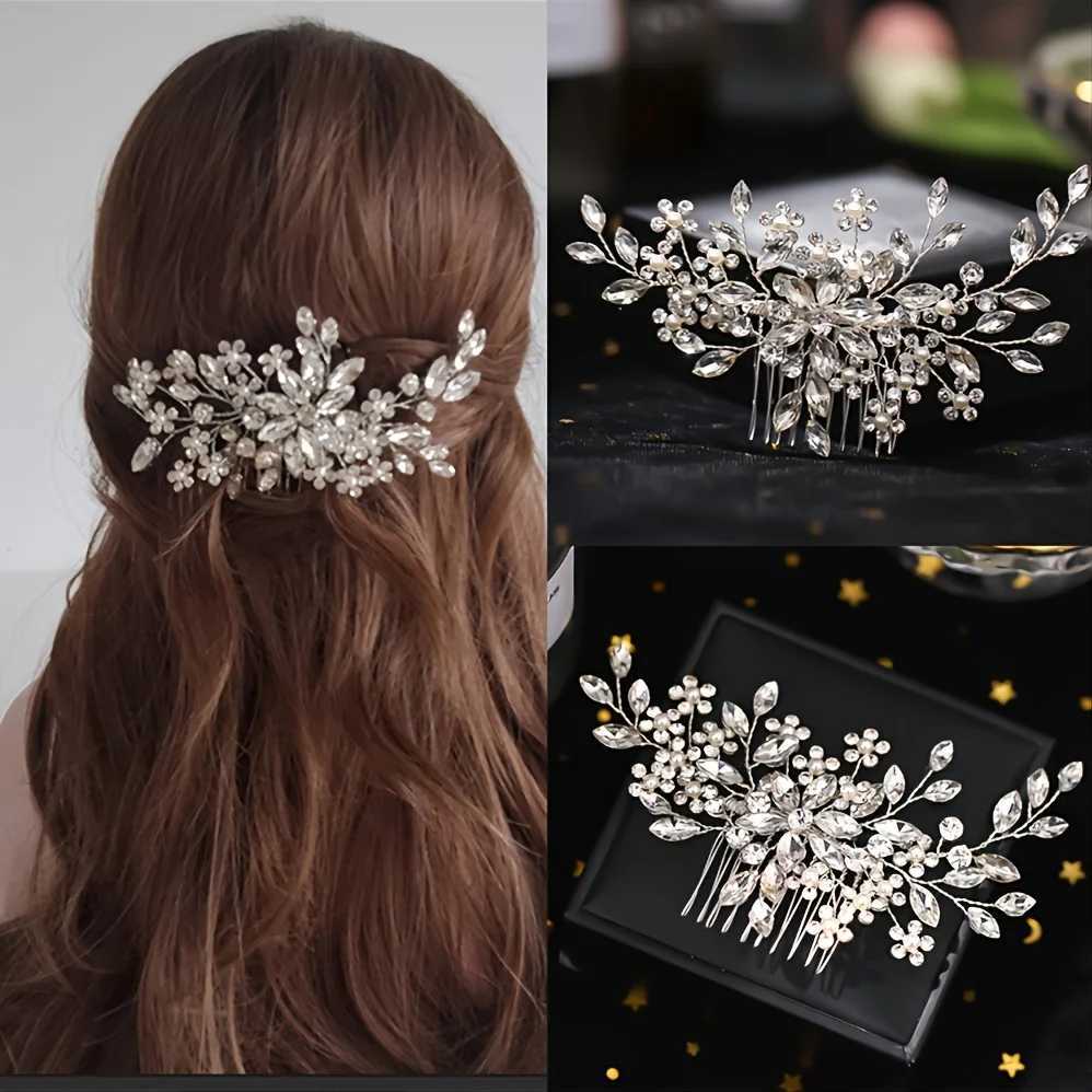 Wedding Crystal Flower Pearl Hair Cb Pin Band Rhinestone Hairpin band Tiara For Wen Bridal Hair Accessories Jewelry Gift X250306