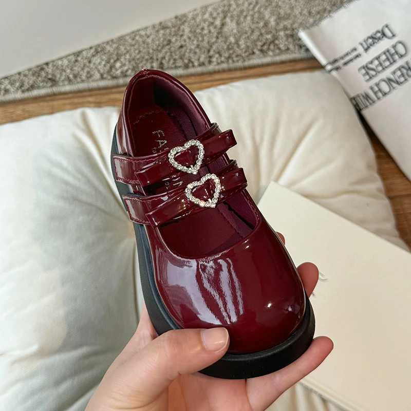 Children Leather Shoes for Spring Wine Red Black Elegant Girls Mary Janes Chunky Hook-loop Beautiful Comfy Kids Shoe 26-36T250306