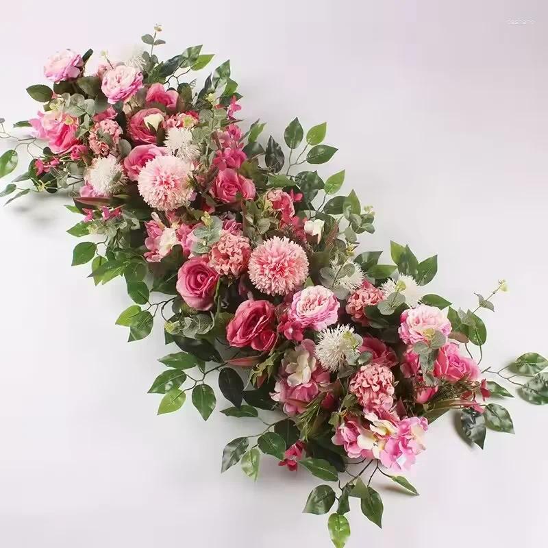 Decorative Flowers 100cm Luxury White Rose Artificial Flower Row Wedding Table Centerpiece Backdrop Wall Arches Decor Party Stage Floral