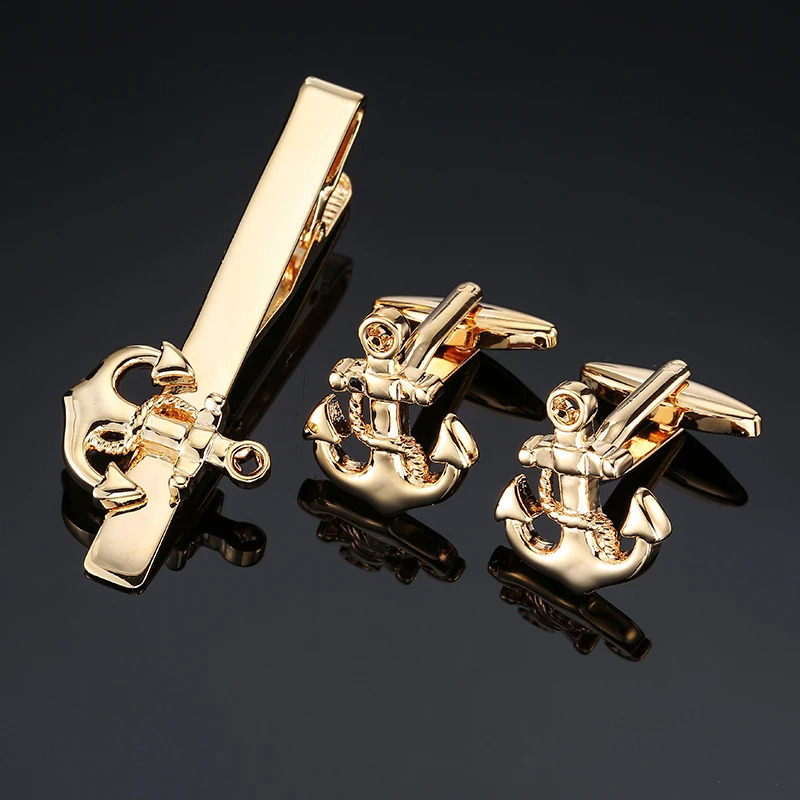 High Quality Cuff links necktie clip for tie pin mens gift Classic pattern bars cufflinks set Men Jewelry 250228