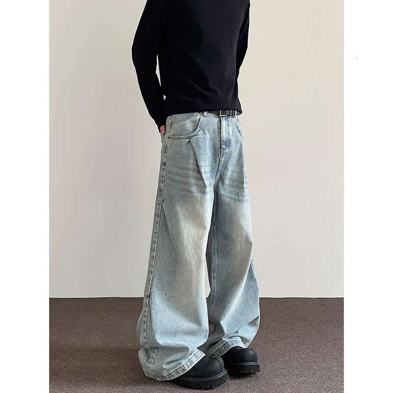 2025 Spring Vintage Y2k 2000S Blue High-Waisted Wide-Leg Jeans Women's Casual Versatile Denim Chic Streetwear Baggy Pants