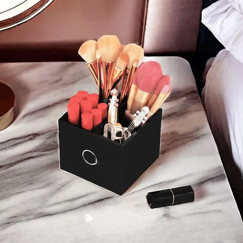 Black Women's Beauty Products Cosmetic Brush Lipstick Classic Printed Acrylic Box Desktop Remote Control Storage Tray