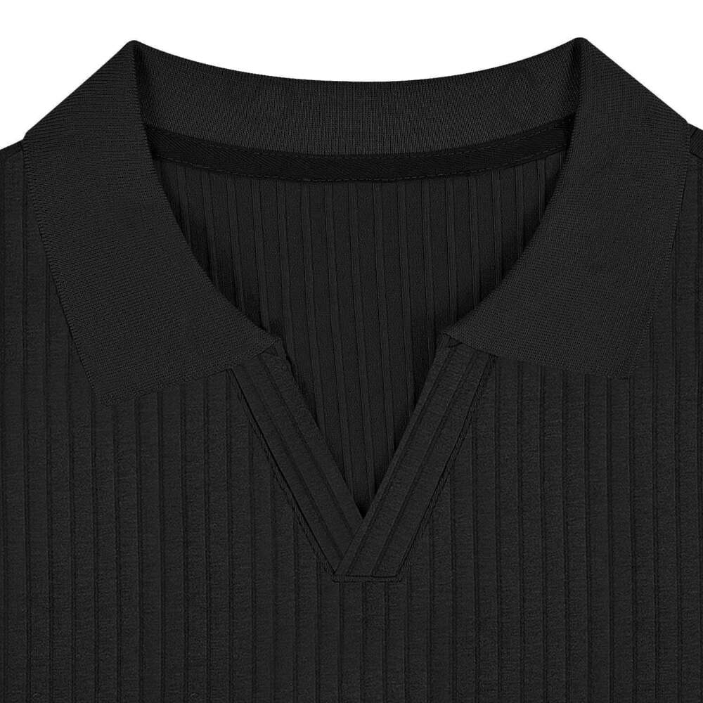 European and American summer polo shirt, V-neck vertical stripe short sleeved men's T-shirt, 2025 new casual versatile fashion clothing