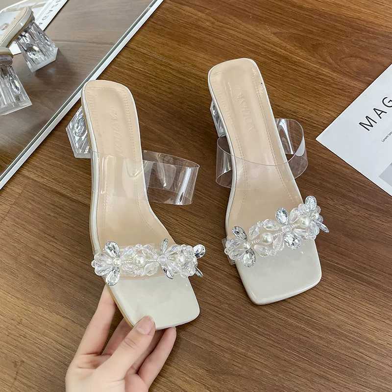 Wenfei Shiny Crystal High H Sandals Warm Summer New Transparent PVC High Heel Pump Womens Party Slide Plus Size 42 Y250306