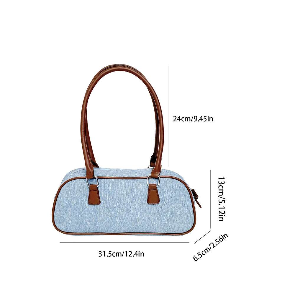 commuter large-capacity Fashion women's fashionable color-matching denim shoulder hand baguette bag