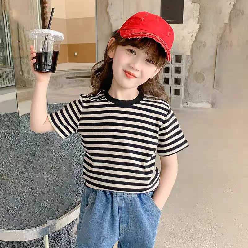 Striped Cute Baby Short Sleeved T-shirt Children Clothes Tops Boys Sweatshirt Kids O-neck Pullover Blouse 1 2 3 4 5 6 7 8 yearsT250306