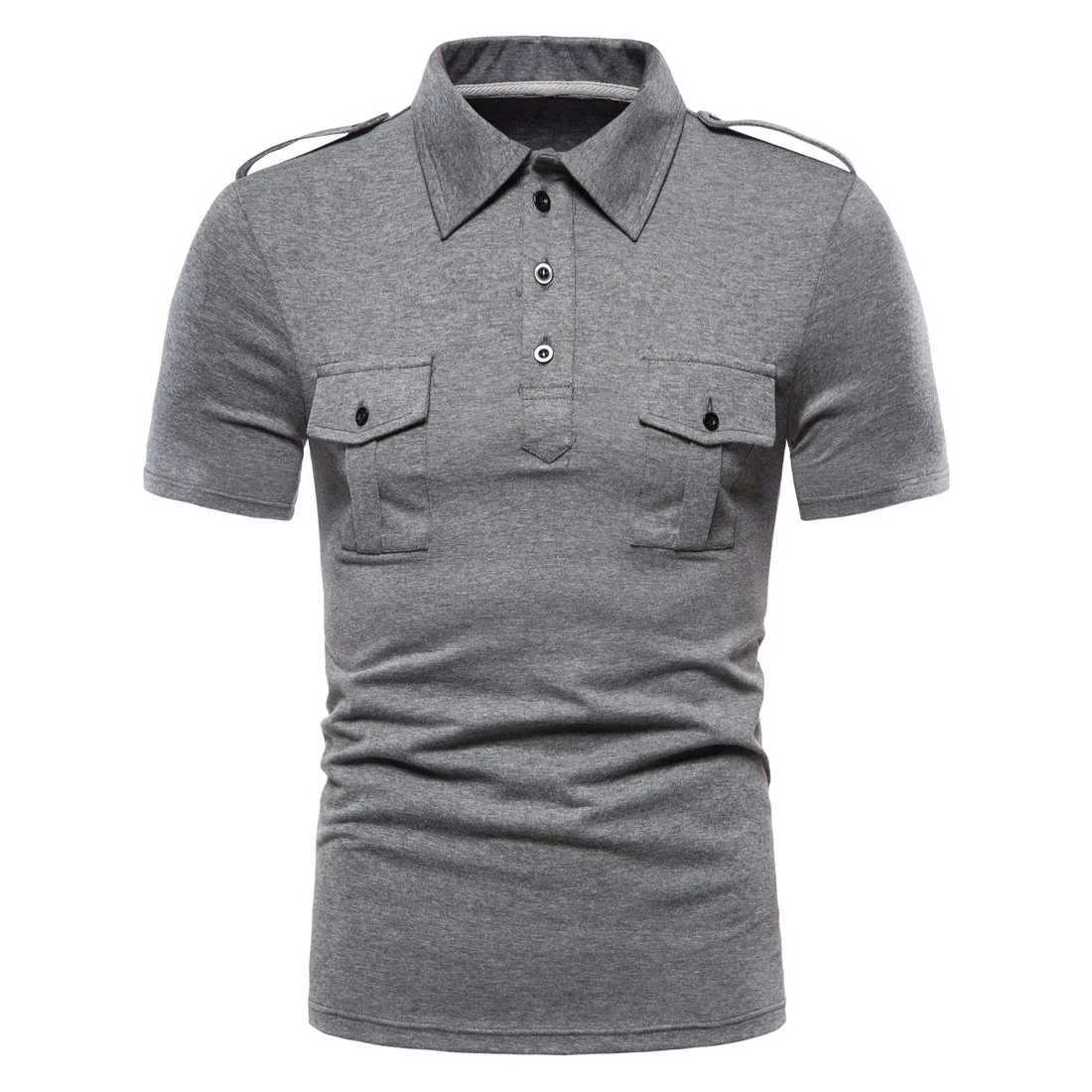Polos For Men New Brand Casual Solid Color Double Pocket Polo Men Cargo Combat Training Polo Shirt For Men Summer Tops X250306