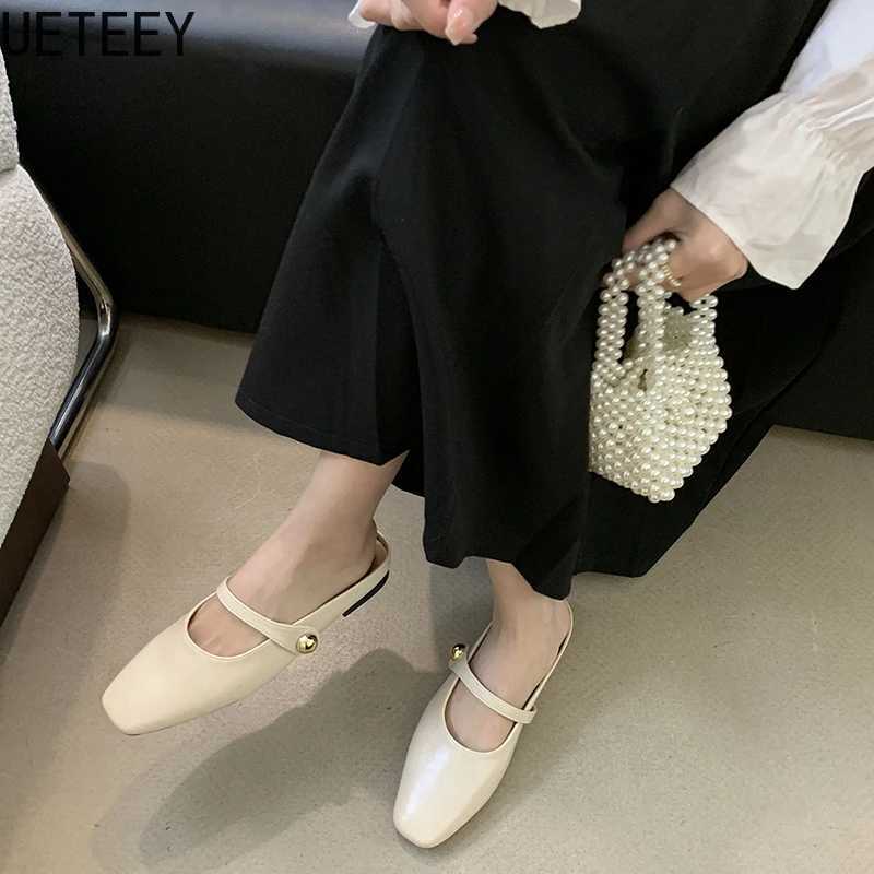 Summer 2025 covered toe puppet slider shoes Fi shallow slider street style flat slider shoes Y250306