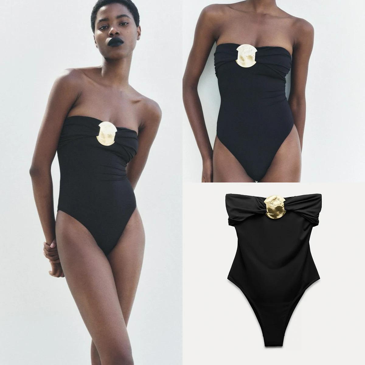 Sexy womens onepiece swimsuit Bandeau Monokini beach wear high waisted 250306