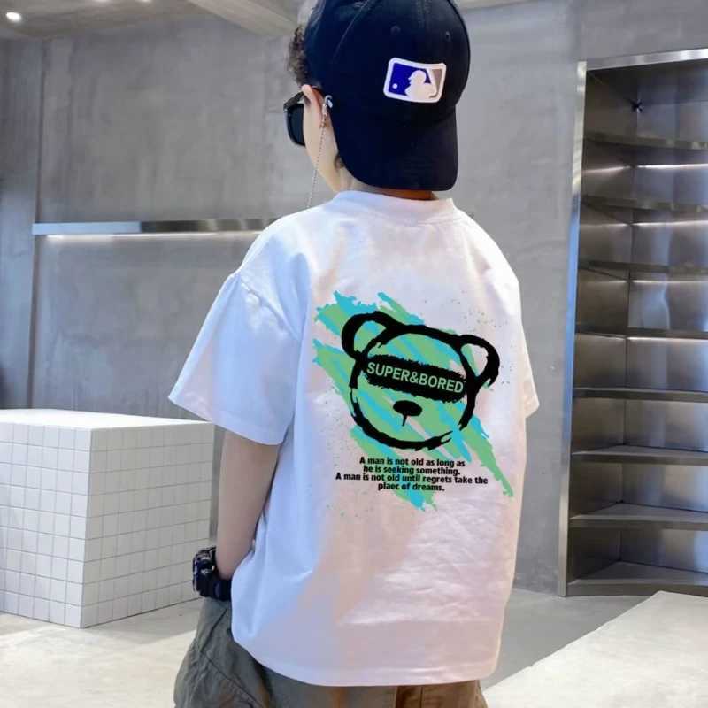 2023 Summer Kids Clothes Cartoon Print T Shirt Streetwear 100%Cotton Tops Children Boys Girls Clothes Short Sleeve Tees O-NeckT250306