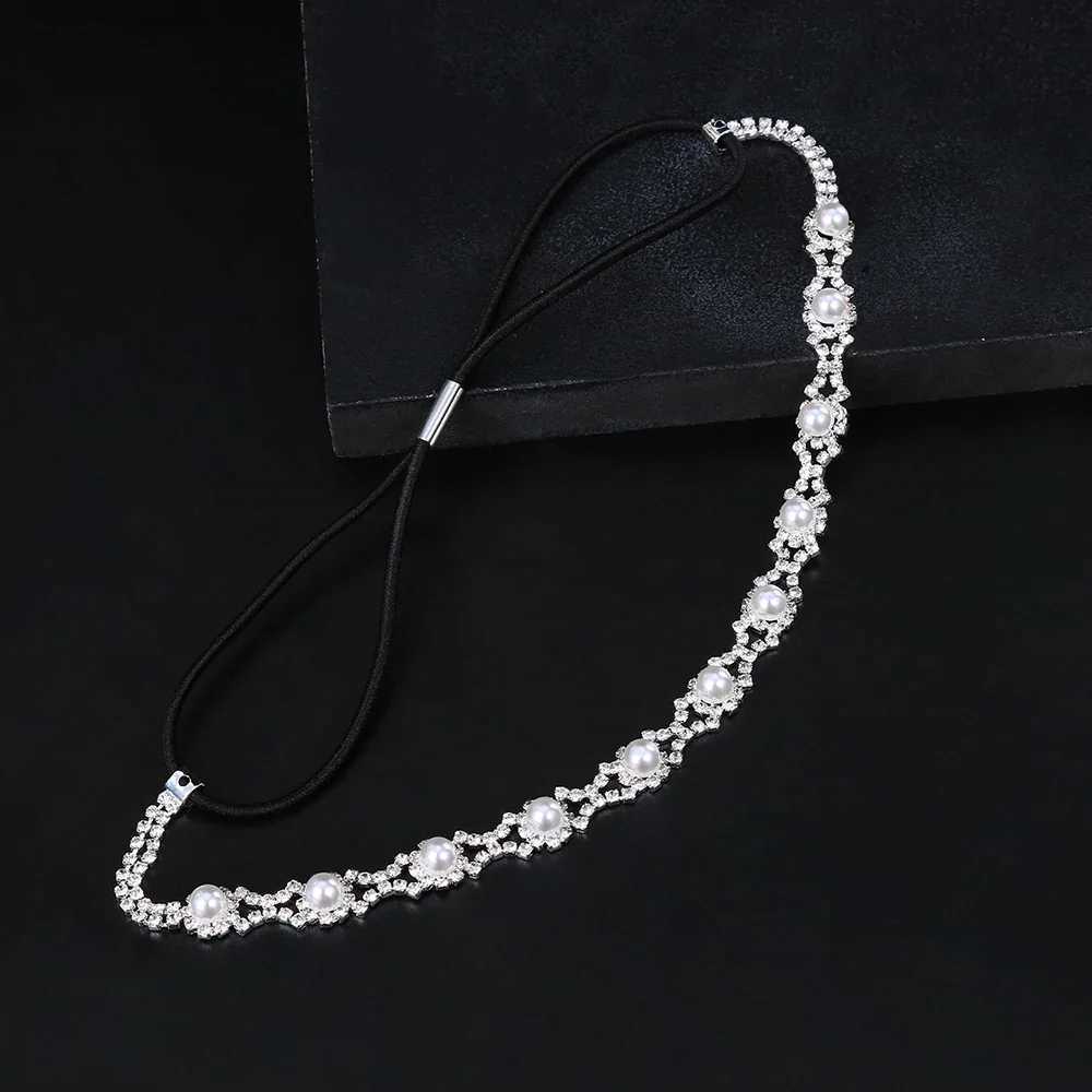 New Fashion Wen Elastic Rhinestone band Wen Wedding Bridal Hair Chain Pearl Crystal Hair Band Chain Accessories X250306