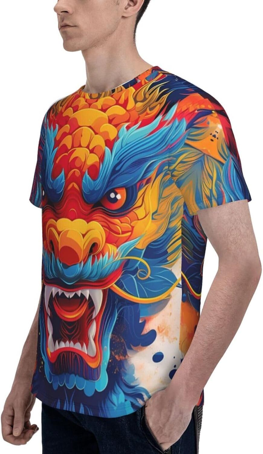 Mens T shirt Chinese Dragon Funny 3D Printed T-Shirt for Men Women Colorful Fantasy Animals Comfort Fit Trendy Casual Short Sleeve Top tee Casual tops