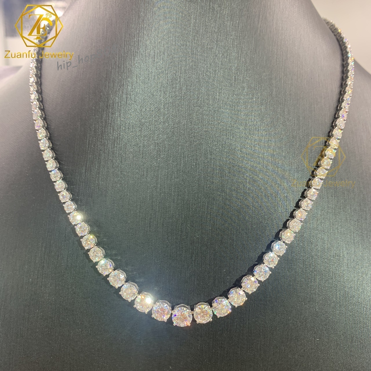 Wuzhou Manufacturer D VVS 2.9mm-6.5mm Moissanite Tennis Chain 18K White Gold Jewelry Moissanite Tennis Chain