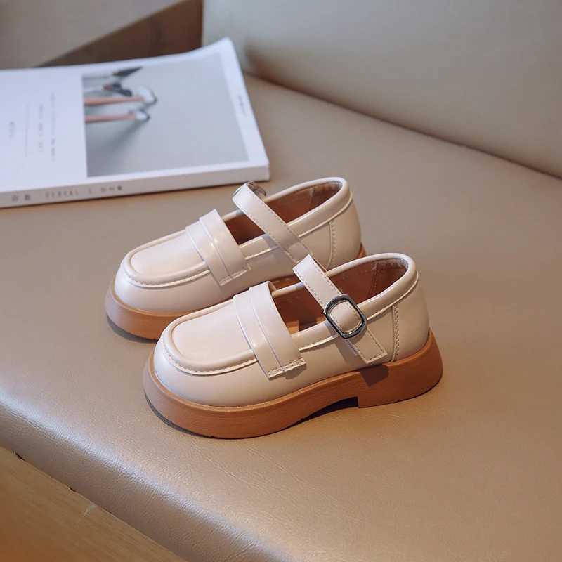 Autumn Shoes Girls Soft Pu Leather Black Biege Concise Style Kids Flat Shoe Hook-loop 23-36 Trendy Flexiable Children Mary JanesT250306