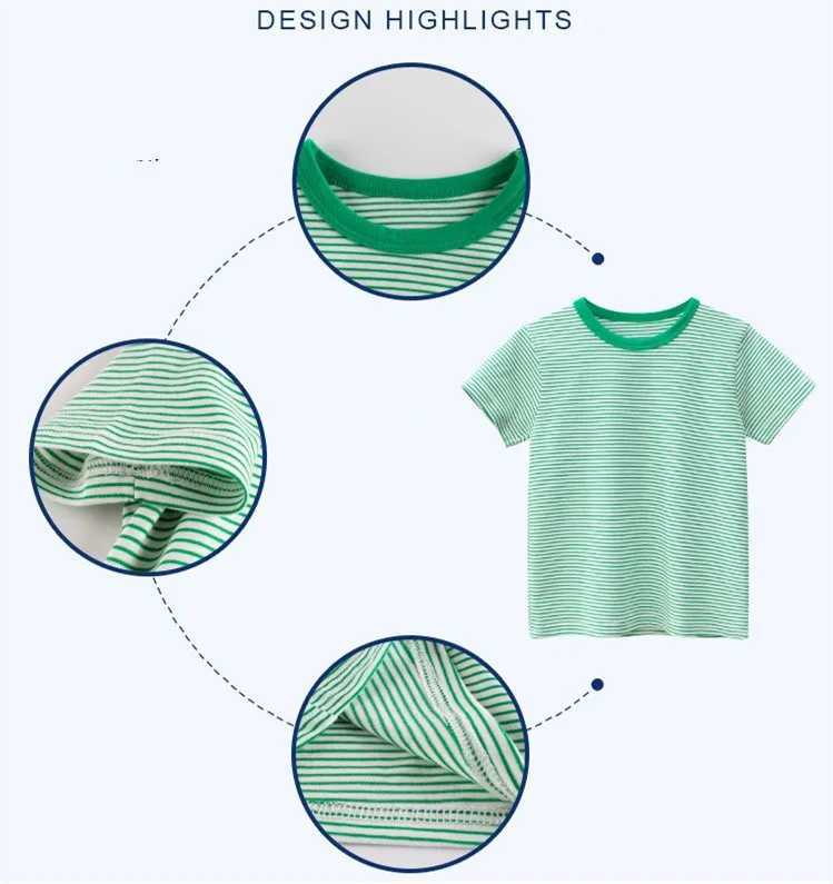 2024 Children Short T-Shirts Clothes for Boy 100% Cotton Short Sleeve Green Blue Red Striped Kids Casual Sport Top TeesT250306