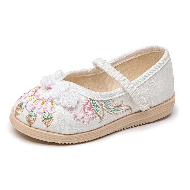 3-18y Girls Embroider Shoes Spring Autumn Children Flats Kids Old Beijing Cloth Shoes Casual Toddler Soft Chinese Style LoafersT250306