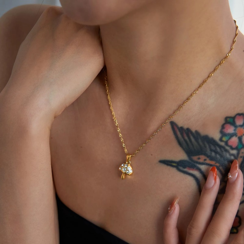 Jewellery 18K Gold Plated Tarnish Free Bohemia Stainless Steel Snowflake Zircon Mushroom Pendant Necklace for Special Occasions Gift Textured Elegant 