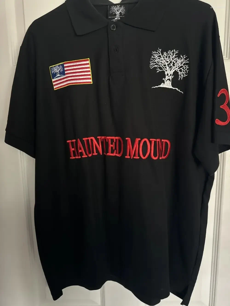 Men's T Shirts Retro Street Hip Hop Short Sleeve Shirt Haunted Mound Polo Men Casual Embroidery Cotton Top Baseball Clothing