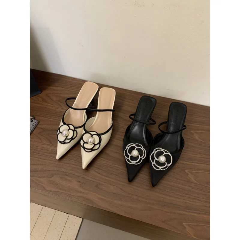 Flower Low Shoes Wan 2024 Pointed Toe Slippers H Pantofle Luxury Slides High New Thin Designer Floral Re Rubber Fabric P Y250306