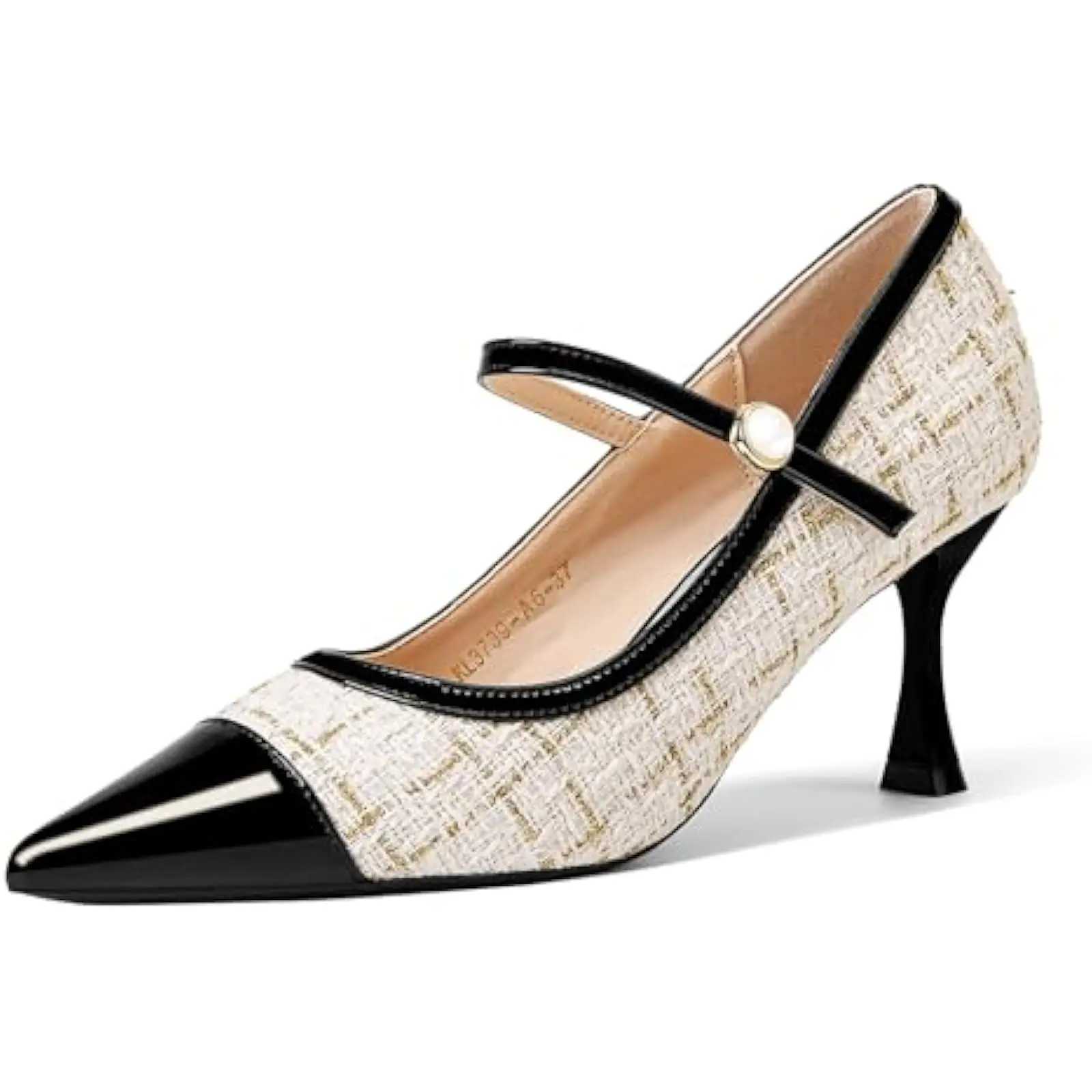 Glittery Mary Jane Kitten H for Wen Featuring a Pearl Buckle Sparkly Strap and Patent Pointed Toe Ideal for Formal We Y250306