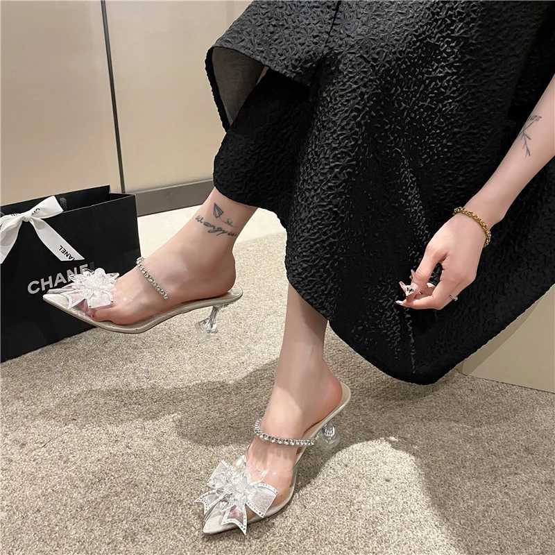 Fi Wens High H Pointed Bow Sandals Sexy and Elegant Banquet Wens Shoes Transparent High H Y250306