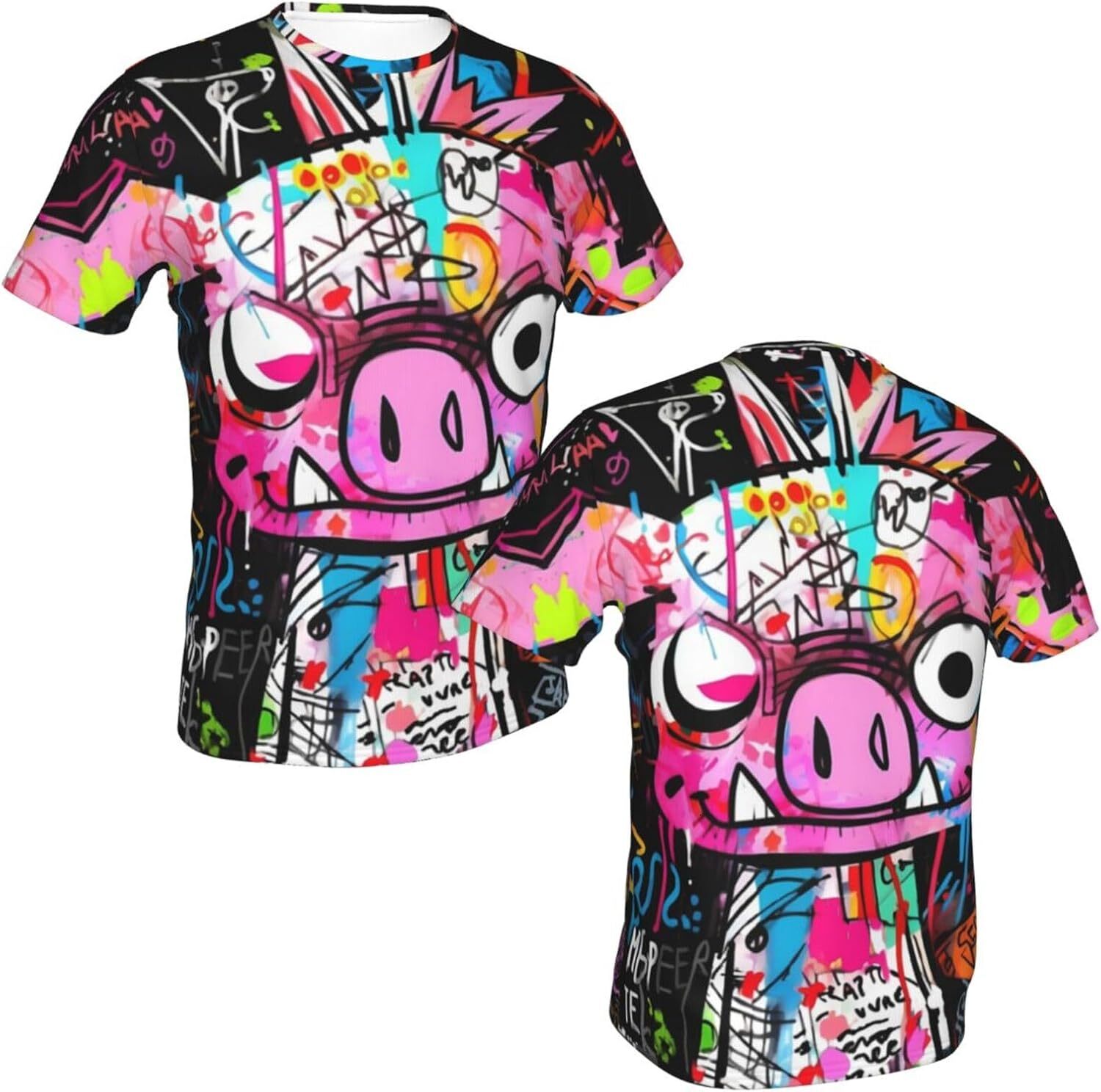 Mens T shirt Pig Graffiti Funny 3D Printed T-Shirt for Men Women Abstract Graffiti Art Comfort Fit Trendy Casual Short Sleeve Top tee Casual tops summ