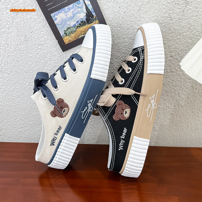 Little Bear Canvas Children's 2023 Summer New Low Top Casual Board Shoes Flat Bottom Korean Edition Trendy Versatile Half Slippers #ddmykukumalu