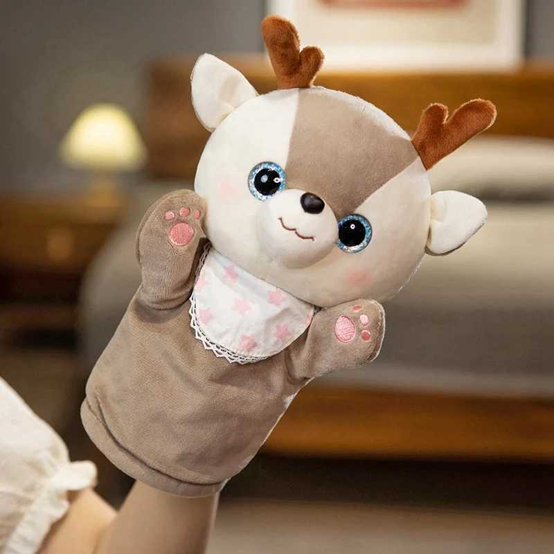 Free shipping Stuffed Plush Animals Hand Finger Story Puppet Kawaii Dolls Educational Toys Cat Deer Panda Shiba Inu Birthday Gift