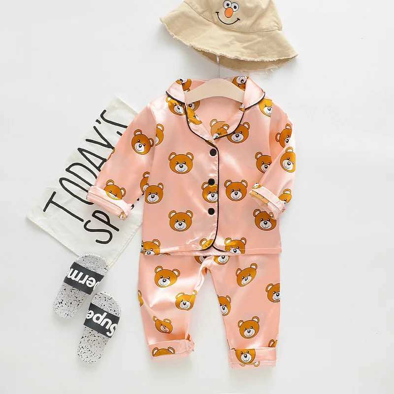 Toddler Girls Silk Satin Pyjamas Sets Cartoon Kids Boys Pyjamas Baby Sleepwear Suit Girl Casual Home Wear Clothes Boy Loungewear M250306
