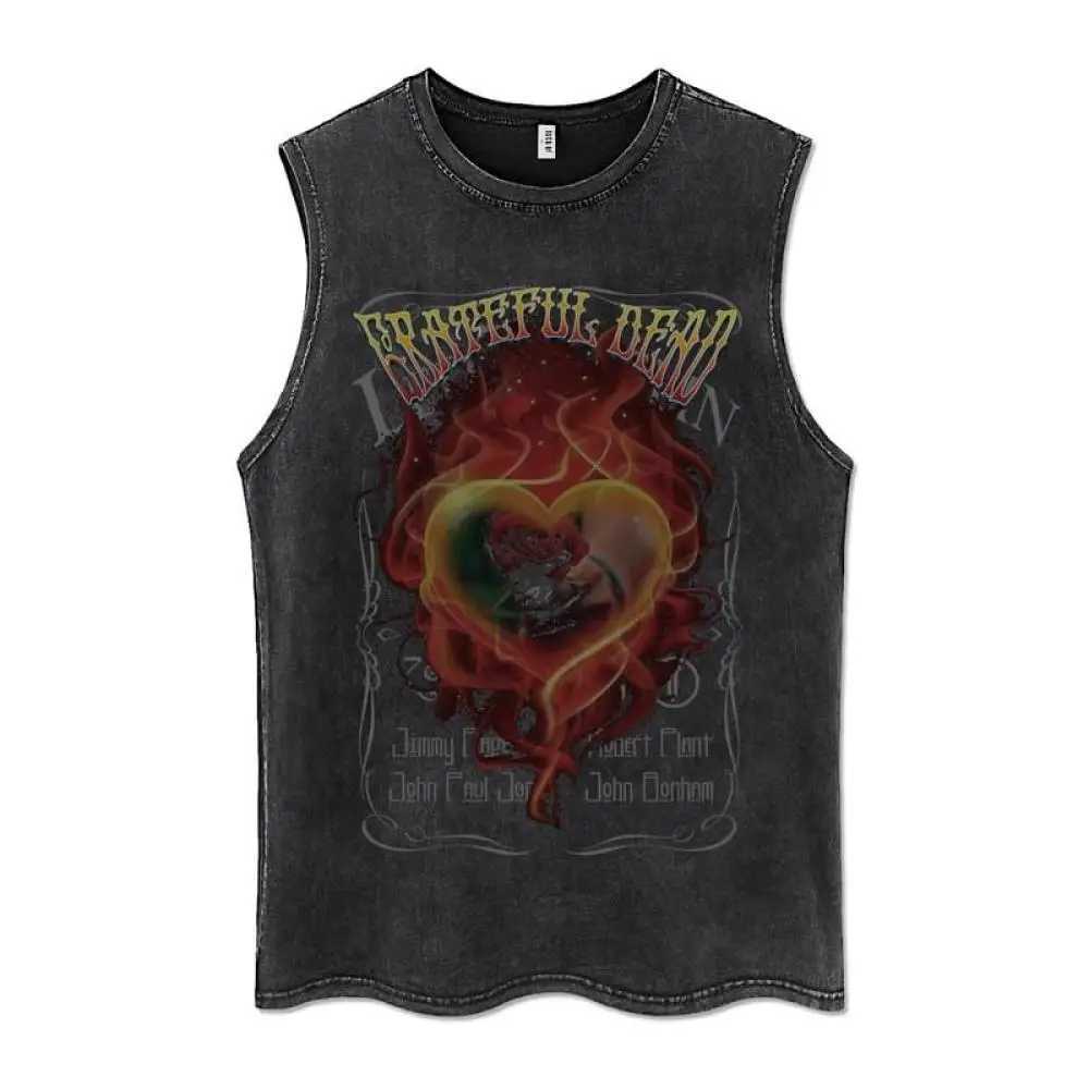 Vintage Washed Vest Hip Hop Streetwear 100% Cotton Tank Top Mens Gothic Letter Print Sleeveless Y2K Punk Rock T Shirt SummerT250318