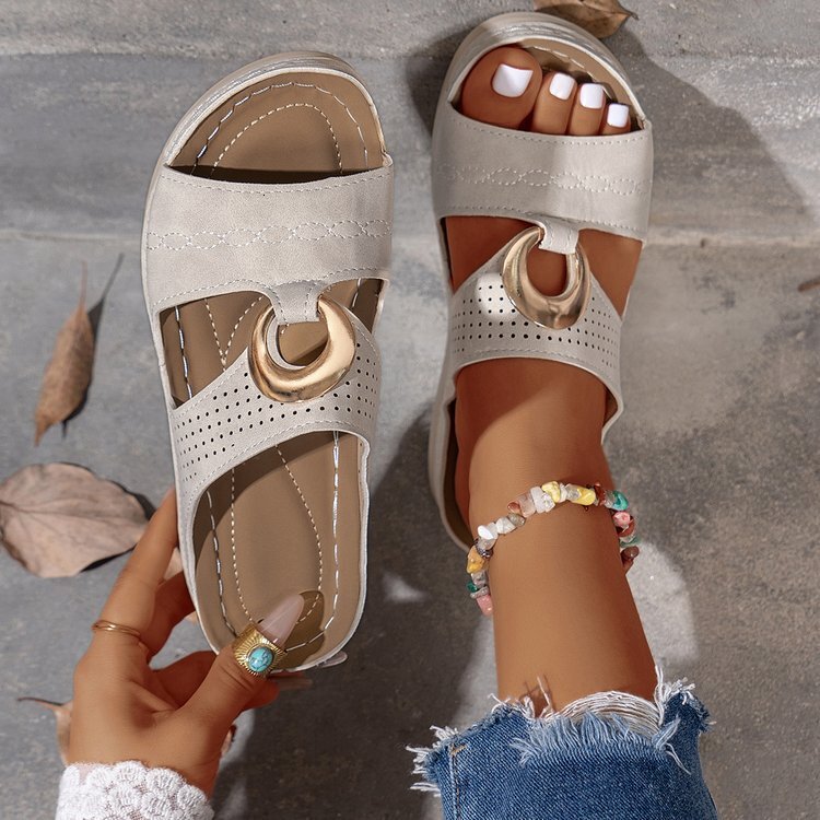 Large size Wind Fish Mouth Thick Bottom Slope Heel Slippers 2025 Summer One Word Strap Beach Women's Shoes #ddmykukumalu