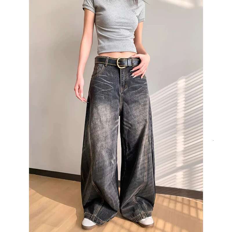 Grunge Y2k Black Jeans Women Baggy Vintage 2000S Oversized High Waist Denim Trousers Wide Leg Korean Streetwear Female Retro