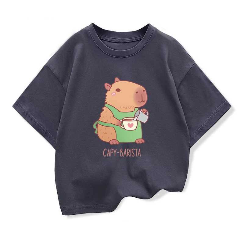 Capybara Kids Clothes T-shirt Summer Girls Loose Short Sleeve T-shirt Kids O-neck Cotton Tops Tees 2025 New Teen Girl ClothesT250306